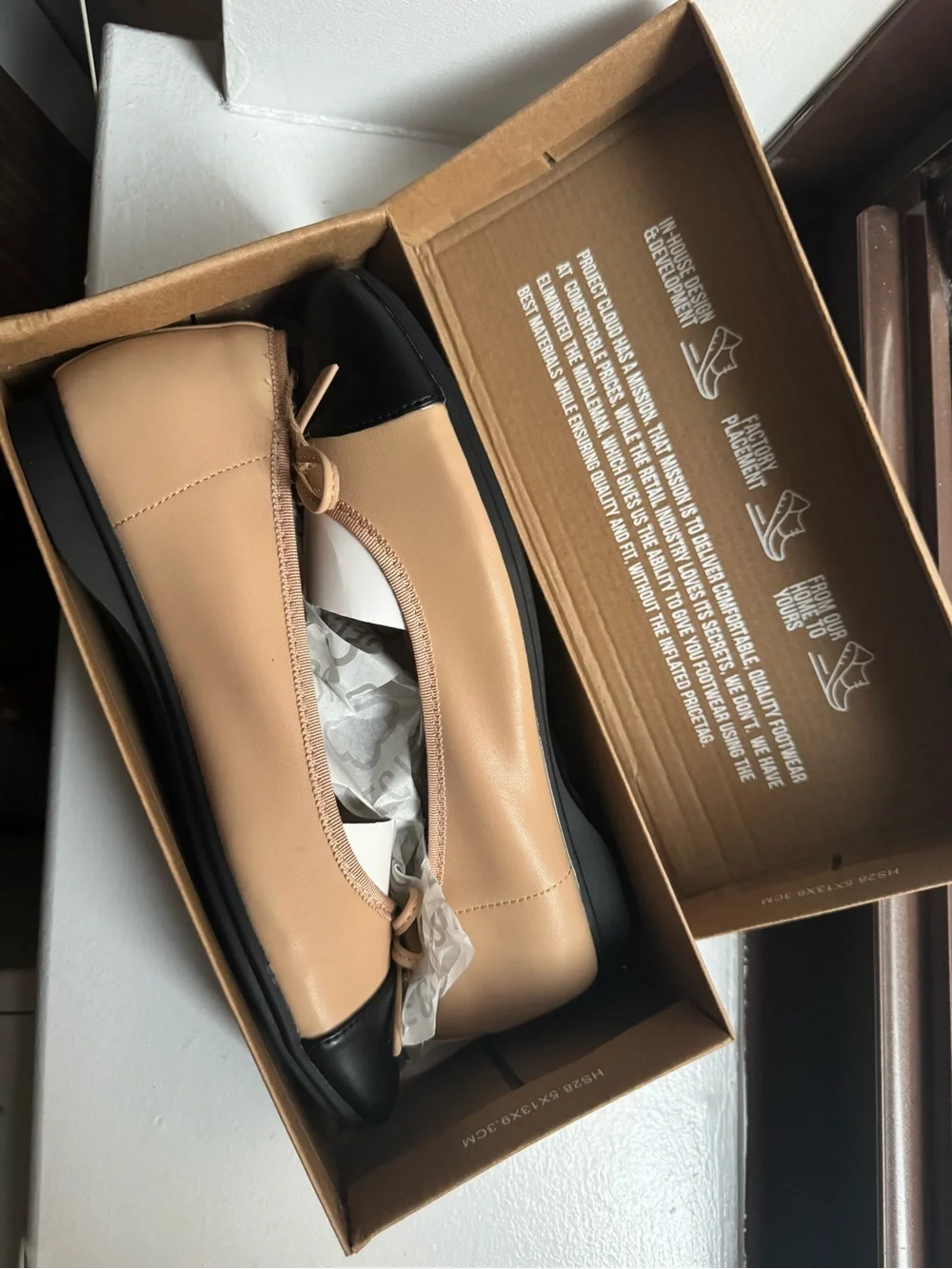 New w/ Tags Two-Tone Ballet Flats in Beige and Black